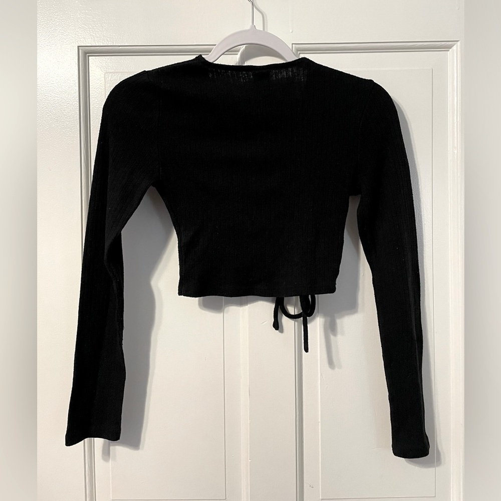 XS Wild Fable Black Cropped Drawstring Long Sleeve Top - Picture 5 of 5